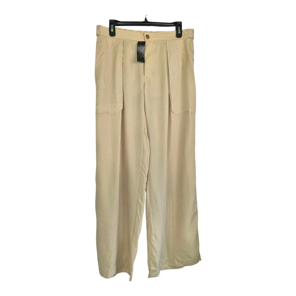 NWT Banana Republic TENCEL Lyocell Wide Leg Pants Oyster Pearl Beige Medium